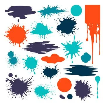 Set color blot different forms, liquid splat, dirty splatter, spot patch, frame Ilustración de archivo