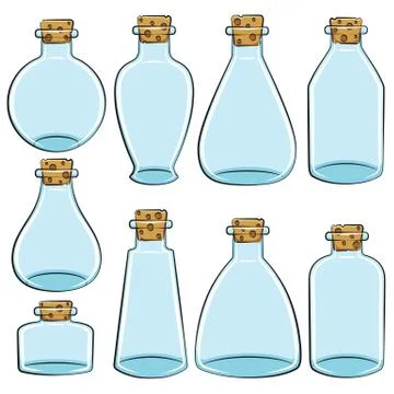 Set of color cans, vials, bottles. Isolated vector objects. Stock Illustration