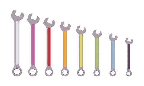 Set of color coded combinational wrenches Stock Illustration