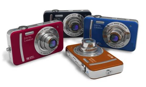 Set of color compact digital cameras Stock Illustration