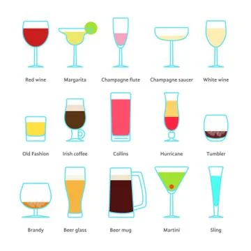 Set of color drinks in stemware Stock Illustration