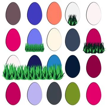 Set of color easter eggs with grass on white background Stock Illustration
