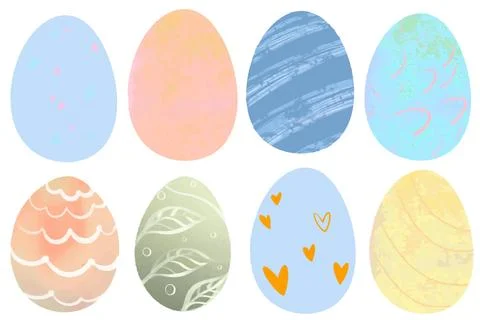 Set of color Easter eggs isolated on a white background Illustrazione stock