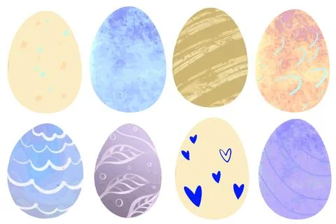 Set of color Easter eggs isolated on a white background Illustrazione stock