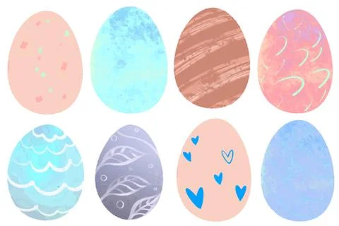 Set of color Easter eggs isolated on a white background Illustrazione stock
