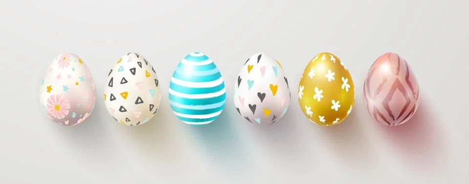 Set of color Easter eggs with shadow. Traditional symbol of Easter isolated o Stock Illustration
