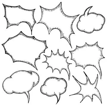 Set of Color Flat Comics Bubbles. Isolated on white. Vector sket Illustrazione stock