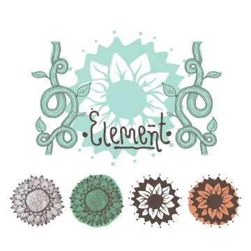 Set of color floral elements. Flowers, branches, decor Stock Illustration