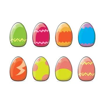 Set of color hand drawn Easter eggs with different texture isolated on a white Illustrazione stock
