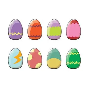 Set of color hand drawn Easter eggs with different texture isolated on a white Stock Illustration