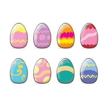 Set of color hand drawn Easter eggs with different texture isolated on a white Stockillustratie