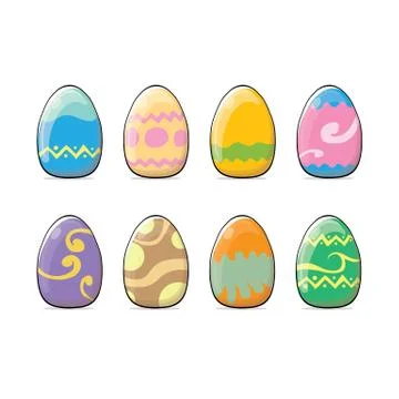 Set of color hand drawn Easter eggs with different texture isolated on a white Illustrazione stock