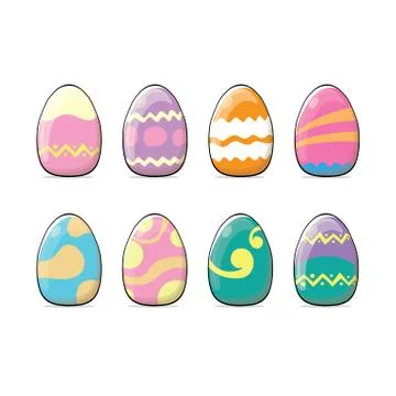 Set of color hand drawn Easter eggs with different texture isolated on a white Stock Illustration