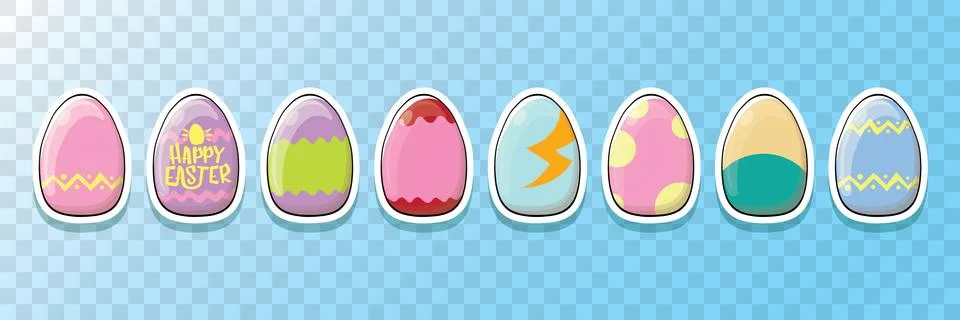 Set of color hand drawn Easter eggs with different texture isolated on white 스톡 일러스트