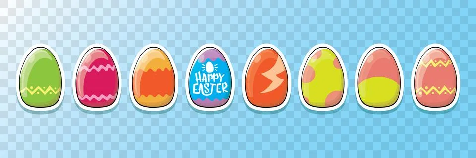 Set of color hand drawn Easter eggs with different texture isolated on white Stockillustratie