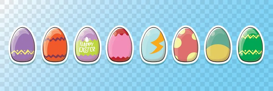 Set of color hand drawn Easter eggs with different texture isolated on white 스톡 일러스트