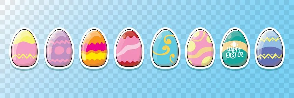 Set of color hand drawn Easter eggs with different texture isolated on white イラスト素材