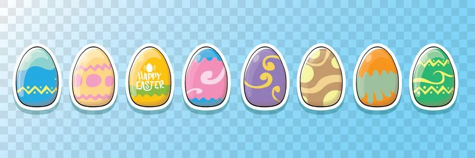 Set of color hand drawn Easter eggs with different texture isolated on white Illustrazione stock