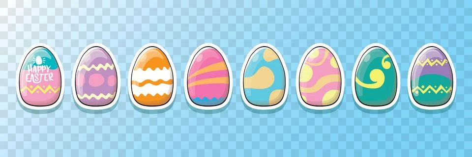 Set of color hand drawn Easter eggs with different texture isolated on white Stock Illustration