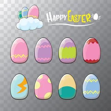 Set of color hand drawn Easter eggs with different texture isolated on Illustrazione stock