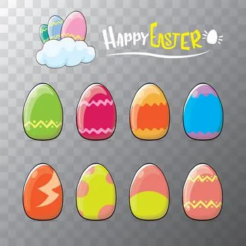 Set of color hand drawn Easter eggs with different texture isolated on 스톡 일러스트