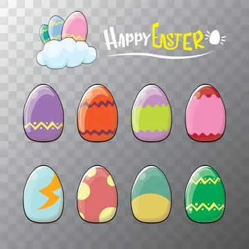 Set of color hand drawn Easter eggs with different texture isolated on Stock Illustration