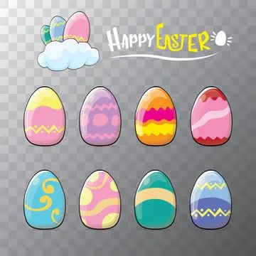 Set of color hand drawn Easter eggs with different texture isolated on Illustrazione stock