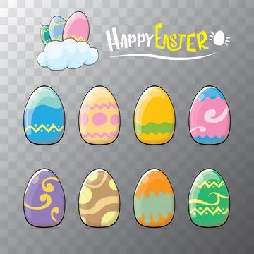 Set of color hand drawn Easter eggs with different texture isolated on Illustrazione stock