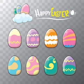 Set of color hand drawn Easter eggs with different texture isolated on Stock Illustration