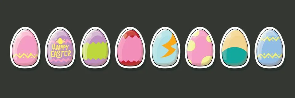 Set of color hand drawn Easter eggs with different texture isolated on grey Stock Illustration