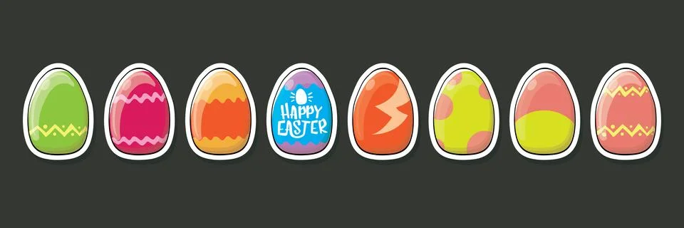 Set of color hand drawn Easter eggs with different texture isolated on grey Illustrazione stock