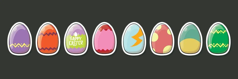 Set of color hand drawn Easter eggs with different texture isolated on grey Illustrazione stock