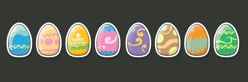 Set of color hand drawn Easter eggs with different texture isolated on grey Illustrazione stock