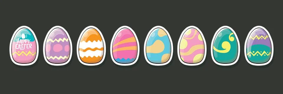 Set of color hand drawn Easter eggs with different texture isolated on grey イラスト素材