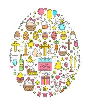 Set of color icons for Easter celebration Stock Illustration