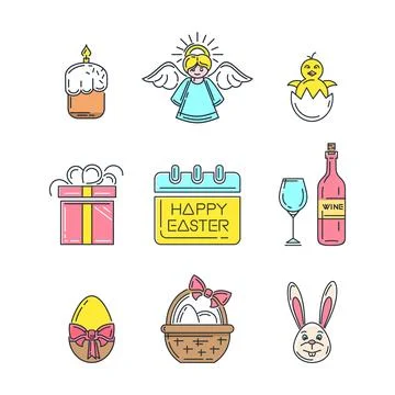 Set of color icons for Easter. Vector illustration Stock Illustration