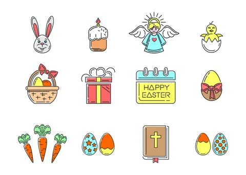 Set of color icons for Easter. Vector illustration Stock Illustration