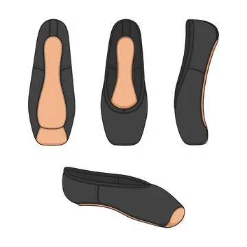 Set of color illustrations with black pointe shoes, ballet shoes. Stock Illustration