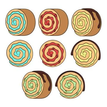Set of color illustrations with cake roll Stock-Illustration