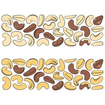 Set of color illustrations of cashew nuts 库存插图