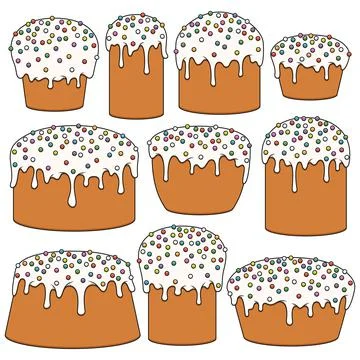 Set of color illustrations with Easter cakes. Stock Illustration