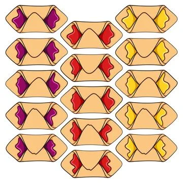 Set of color illustrations of envelope cookies with jam Stock Illustration