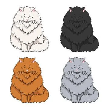 Set of color illustrations featuring fluffy cat Stock Illustration