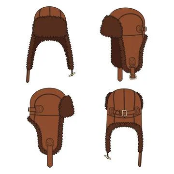 Set of color illustrations with flying cap with earflaps Illustrazione stock