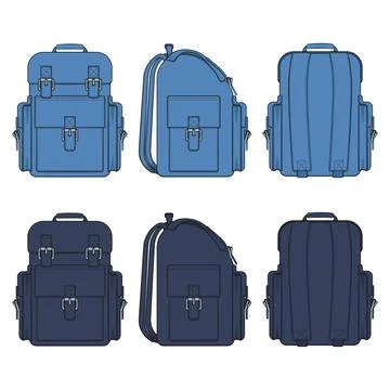 Set of color illustrations with a jeans backpack Stock Illustration