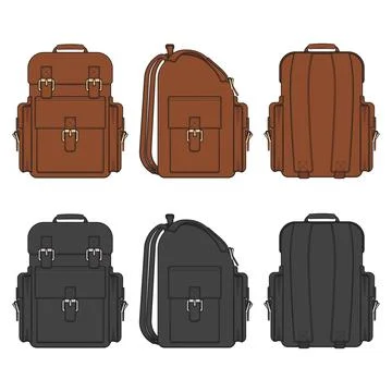 Set of color illustrations with a leather backpack Stock Illustration