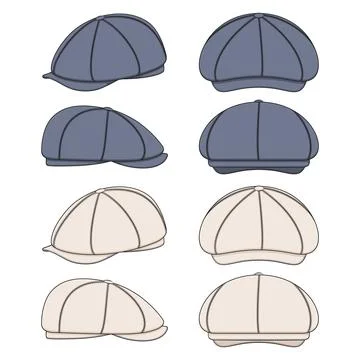Set of color illustrations with peaked cap, forage cap, kepi Stock Illustration