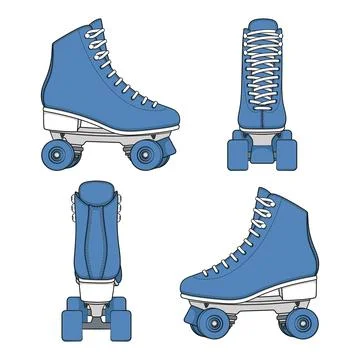 Set of color images with blue rollers, roller quads Stock Illustration