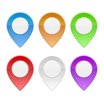 Set of Color Map Pointers on White Background. Vector Stock Illustration