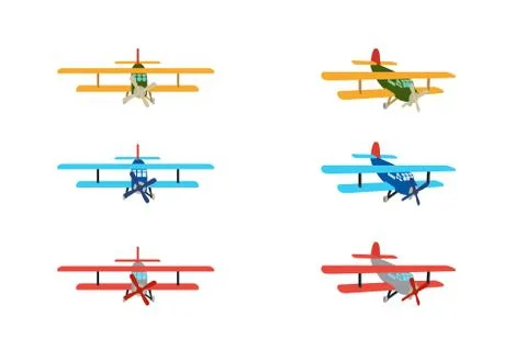 Set of Color model of an old plane. Isolated on White Background. Vector Illu Stock Illustration